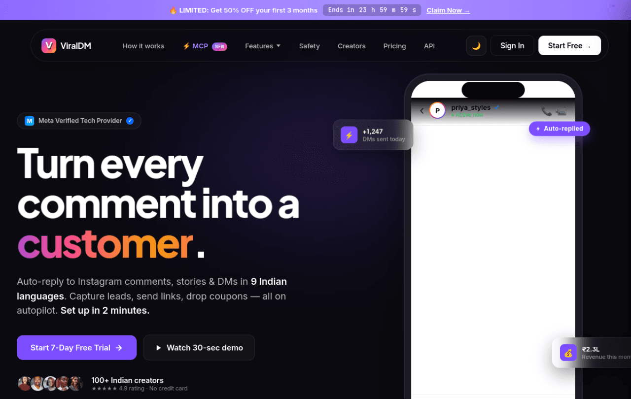ViralDM auto-reply DM on Instagram with a product link